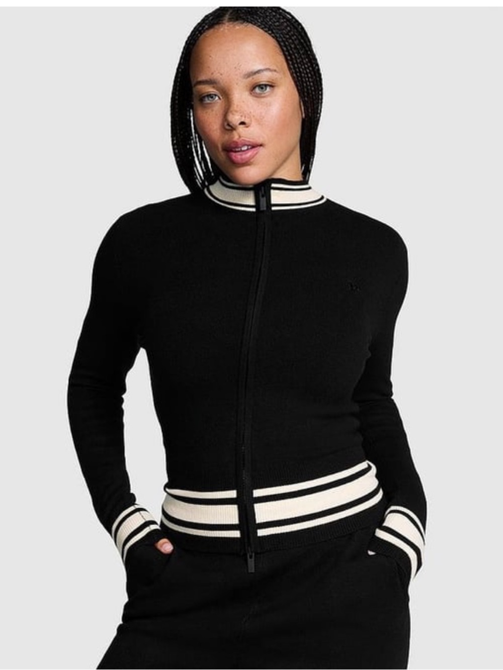 VS PINK Varsity Knit Full-Zip Sweater